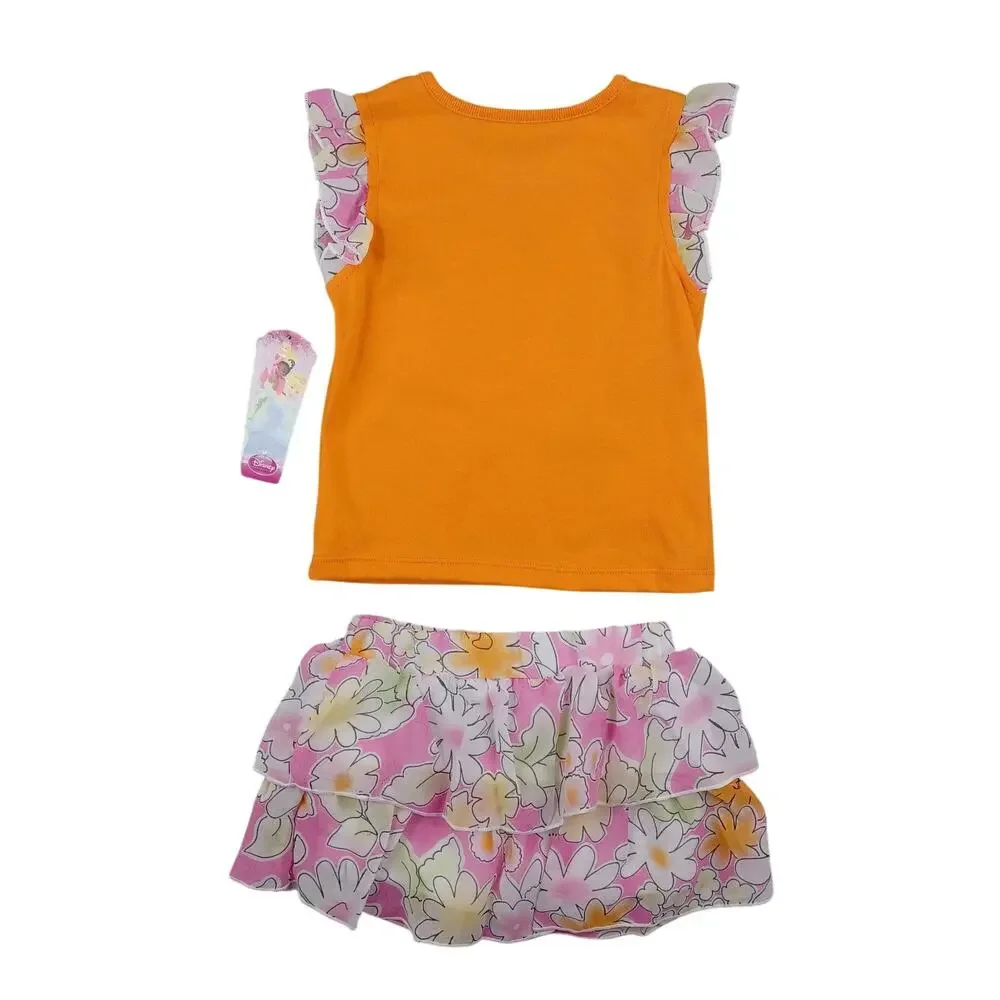 Disney Princess Girsl Graphic Tee & Tiered Ruffle Skirt Set Size 2T Belle Outfit